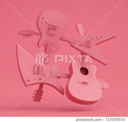 Set of electric acoustic guitars isolated on monochrome background. Set of electric acoustic guitars isolated on monochrome background. 115876533