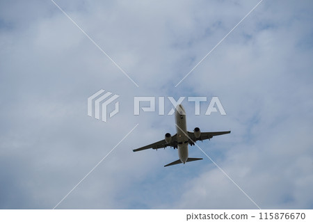 Airplane taking off in a cloudy sky 115876670