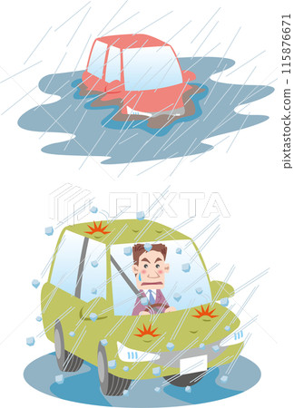 Traffic safety (Cars during floods, submersion, hail and sleet (businessmen)) 115876671