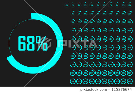 Set of circle percentage diagrams from 0 to 100 for Web Design, User Interface UI UX or Infographic. Loading indicator Colorful Progress Green on Black Background. Vector illustration. Circle icons Set of circle percentage diagrams from 0 to 100 for Web Design, User Interface UI UX or Infographic. Loading indicator Colorful Progress Green on Black Background. Vector illustration. Circle icons 115876674