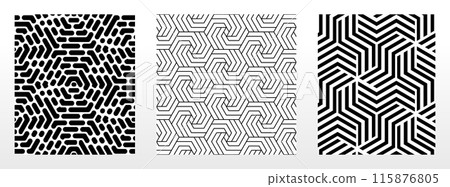 Geometric set of seamless black and white patterns. Simple vector graphics. 115876805