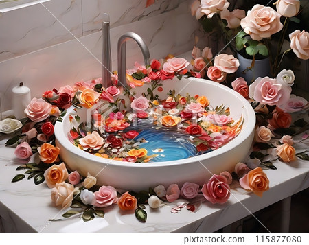 Colorful flowers and sink Colorful flowers and sink 115877080
