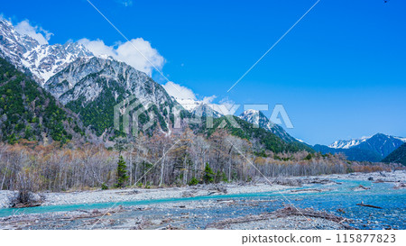Kamikochi - Mount Hotaka in front and Mount Daitenjo in the background Kamikochi - Mount Hotaka in front and Mount Daitenjo in the background 115877823
