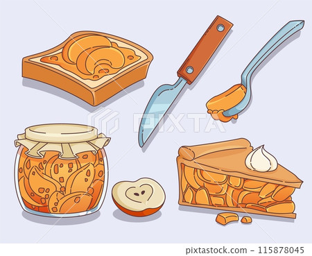 Apple pie set isolated on white background Apple pie set isolated on white background 115878045