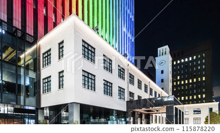 Kawasaki city night view: Kawasaki City Hall New Main Building lit up in Kawasaki's symbolic colors [Kanagawa Prefecture] 115878220