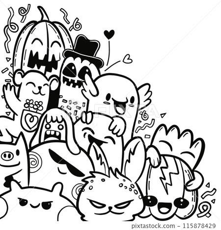 Halloween Doodle Characters in Black and White 115878429