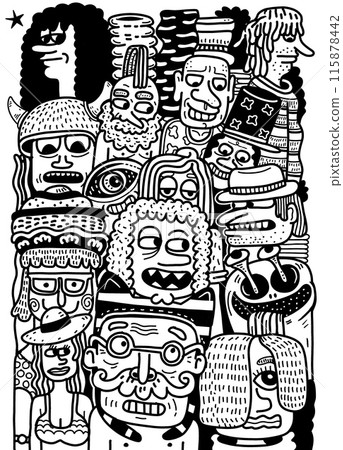 Abstract Doodle Characters in Black and White Abstract Doodle Characters in Black and White 115878442