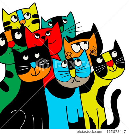 Colorful Cartoon Cats in Vibrant Colors 115878447