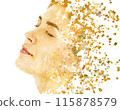 A double exposure female portrait combined with 3D cube pattern 115878579