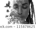 A black and white conceptual paintography portrait of a young woman 115878625