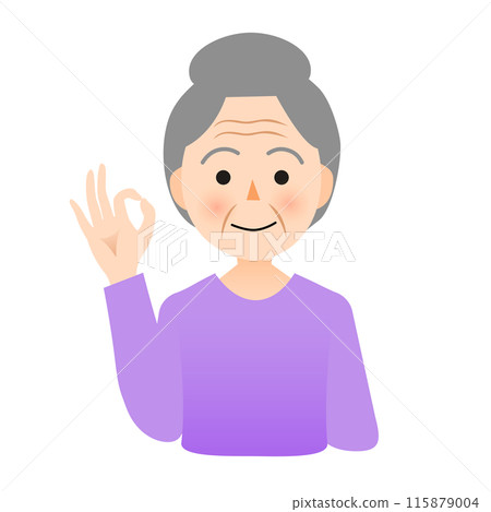 Smiling old woman making an OK sign with her hand 115879004