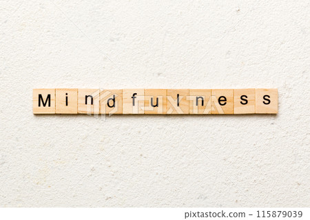 mindfulness word written on wood block. mindfulness text on table, concept 115879039