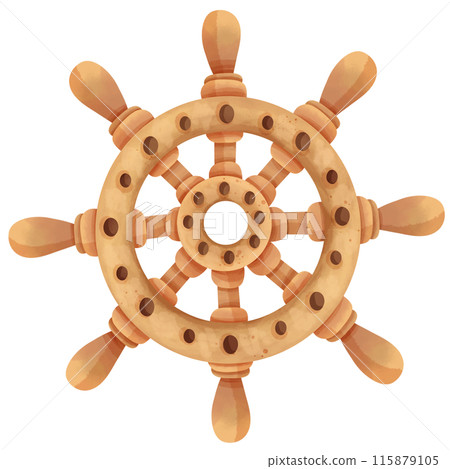 Hand drawn watercolor painting of a boat steering wheel Hand drawn watercolor painting of a boat steering wheel 115879105