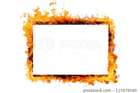 burning photo frame on a transparent background, mockup, space for text 115879500
