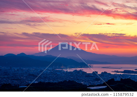 Sunrise sky and Mt. Fuji as seen from Nihon-daira Sunrise sky and Mt. Fuji as seen from Nihon-daira 115879532
