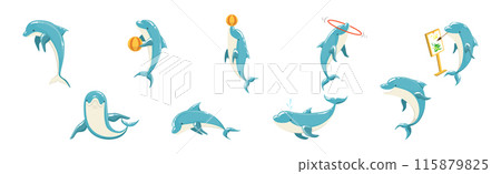 Blue Bottlenose Dolphin Performing Show Trick Vector Set Blue Bottlenose Dolphin Performing Show Trick Vector Set 115879825