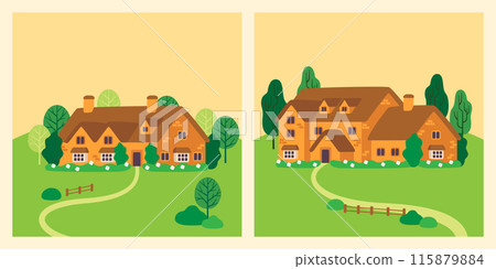 English countryside, honey-coloured brick house 115879884