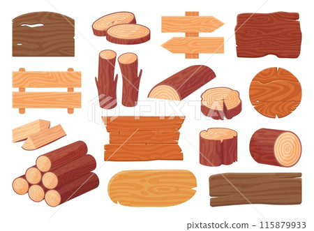 Isolated wooden planks. Wood industry, timbers and logs. Textures empty banners and signboards. Decorative frames, ui neoteric vector elements Isolated wooden planks. Wood industry, timbers and logs. Textures empty banners and signboards. Decorative frames, ui neoteric vector elements 115879933