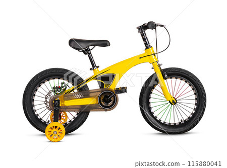 Yellow children's bicycle isolated on white 115880041