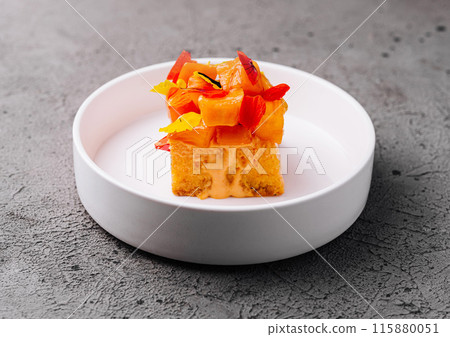 Gourmet carrot cake dessert on elegant plate 115880051