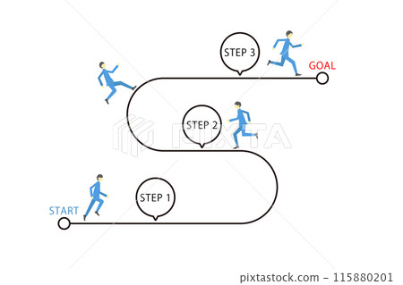 顯示從開始到目標的步驟過程的插圖 115880201