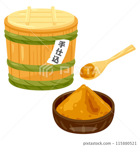 盤子裡的味噌和味噌桶 115880521