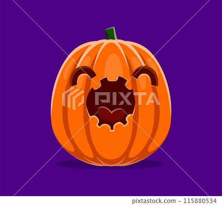 Halloween font, letter O pumpkin lantern monster for horror cartoon alphabet, vector type. Halloween holiday font as spooky character, letter O pumpkin with scary scream face for kids horror typeface 115880534