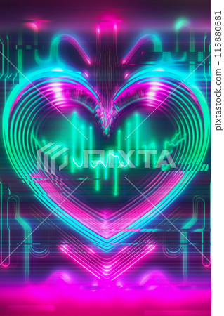cyberpunk retro futuristic heart on rainbow neon holographic background cyberpunk retro futuristic heart on rainbow neon holographic background 115880681