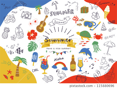夏季易於使用的手繪圖標集 夏季易於使用的手繪圖標集 115880696