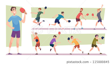 Ping pong. Table tennis sport action game athletes playing with opponent exact vector training mode ping pong 115880845
