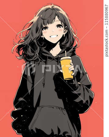 動漫風格女孩拿著飲料AI 115880967