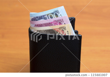 Peruvian sol in the black wallet Peruvian sol in the black wallet 115881007