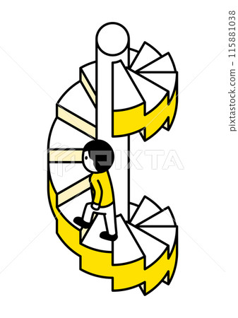 Illustration of a person climbing a spiral staircase 115881038