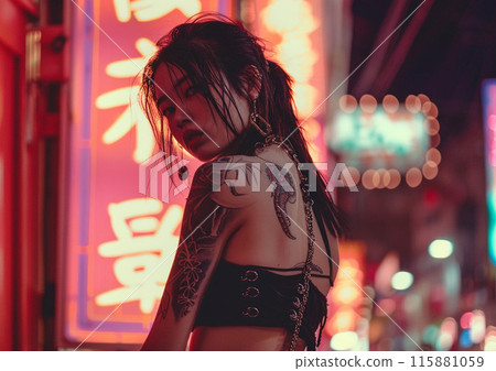 外國遊客欣賞霓虹燈 外國遊客欣賞霓虹燈 115881059