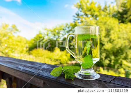 Glass of mint tea. Glass of mint tea. 115881269