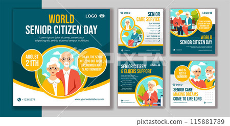 Senior Citizen Day Social Media Post Flat Cartoon Hand Drawn Templates Background Illustration 115881789