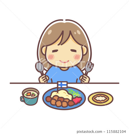 吃芬蘭菜的女孩插畫素材 115882104