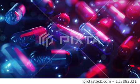 Medicine drugs, pills and capsules background. Concept of healthcare and medicine. Top view Medicine drugs, pills and capsules background. Concept of healthcare and medicine. Top view 115882321
