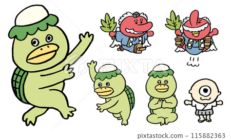 Cute kappa and tengu monster characters Cute kappa and tengu monster characters 115882363