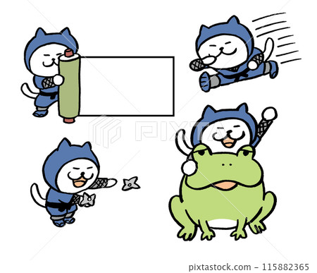 Character illustration of a cute white cat ninja using ninja techniques Character illustration of a cute white cat ninja using ninja techniques 115882365