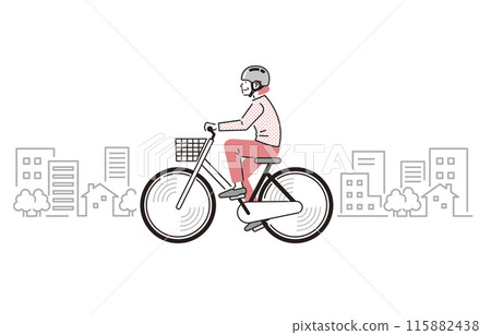 Senior woman wearing a helmet and riding a bicycle Senior woman wearing a helmet and riding a bicycle 115882438