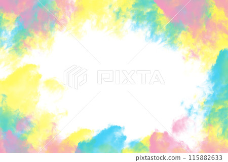Abstract yellow pink blue flying smoke on white isolated background. Frame. Clouds. Copy space 115882633
