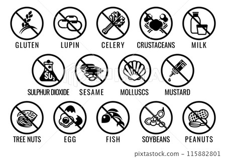 Allergen Free Food No Major Allergy Icons Labels 115882801