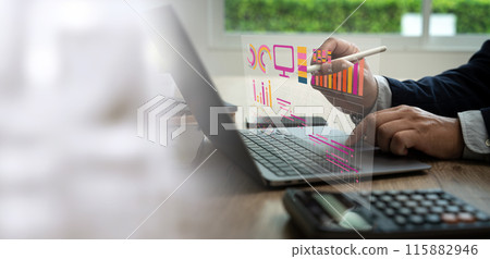 Accounting computer Data and graphs in computer for online analysis Business man Accounting 115882946