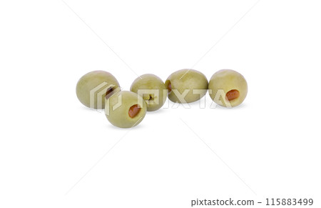 Olives white Pimiento isolated on white background 115883499