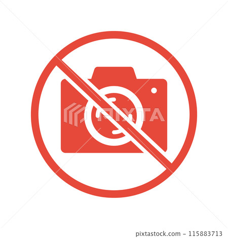 Camera icon with a prohibition mark - Simple material for prohibiting photography - no photos Camera icon with a prohibition mark - Simple material for prohibiting photography - no photos 115883713