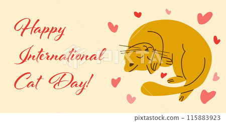 Happy International Cat Day flat poster Happy International Cat Day flat poster 115883923