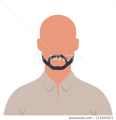 Abstract faceless bald man with beard. Bald bearded male avatar. Vector illustration 115884021
