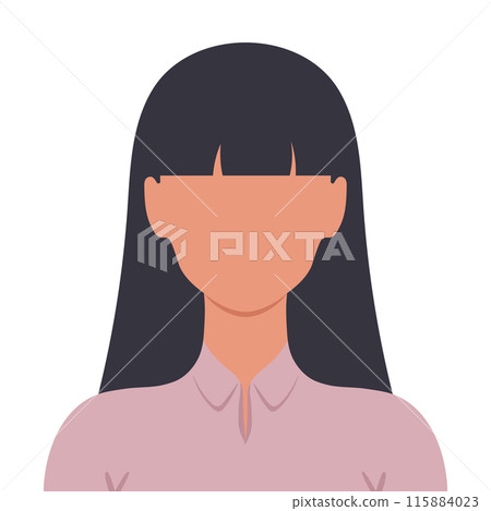 Abstract faceless young woman with bangs hairstyle. Abstract avatar. Vector illustration 115884023