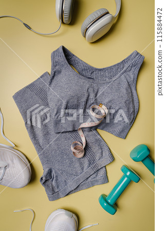 Workout flat-lay with sneakers Workout flat-lay with sneakers 115884472